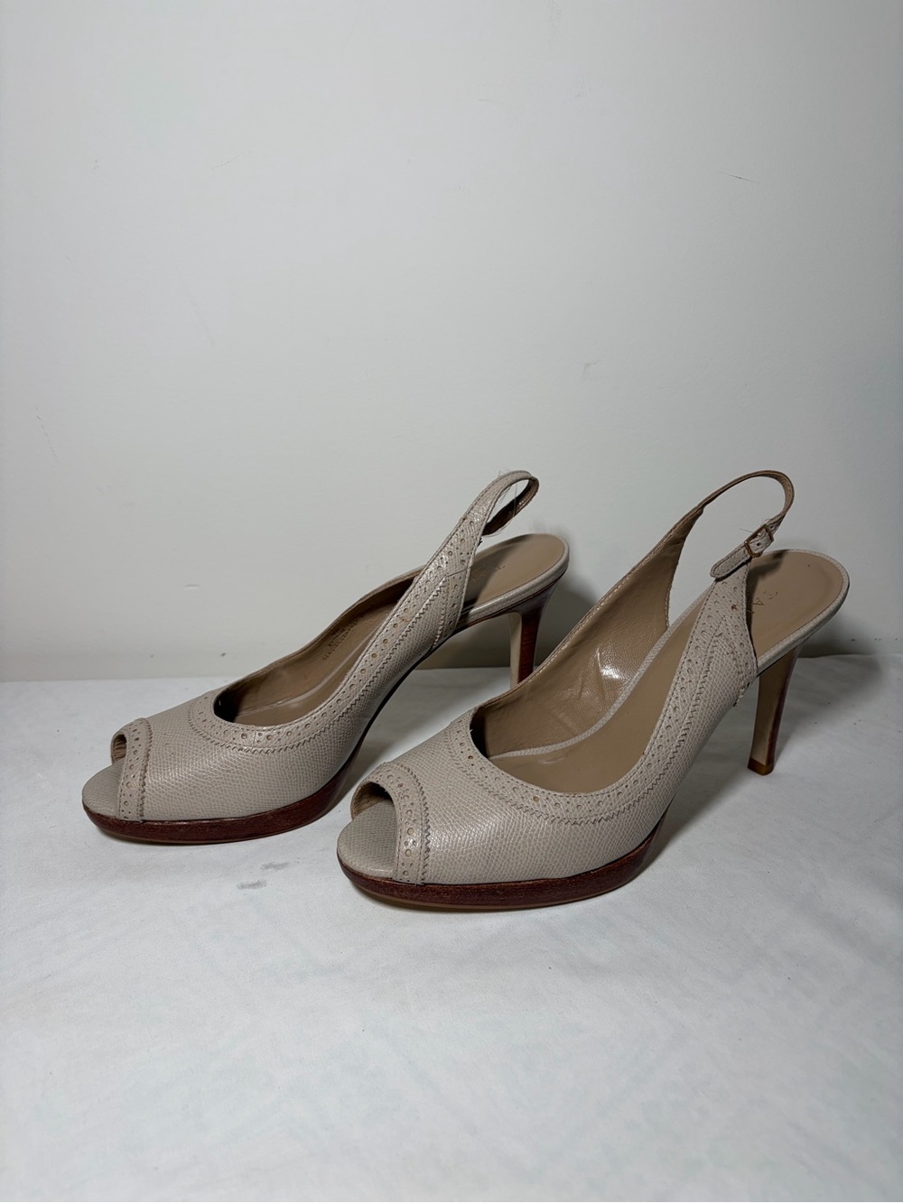 Talbots Beige Peep-Toe Slingback Heels